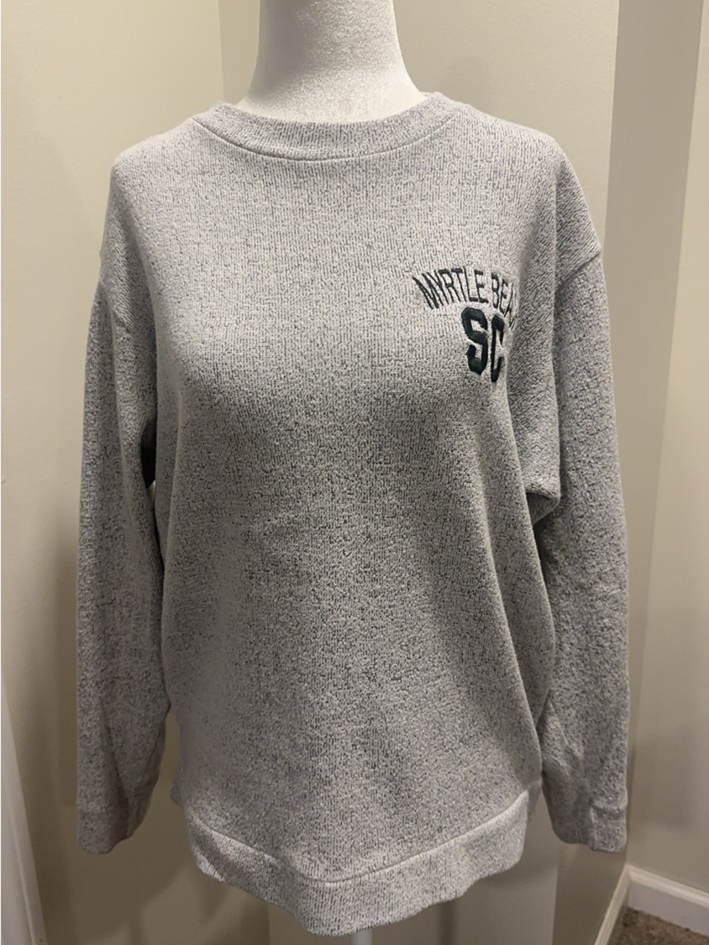 Myrtle Beach Embroidered Light Gray Crewneck Sweatshirt